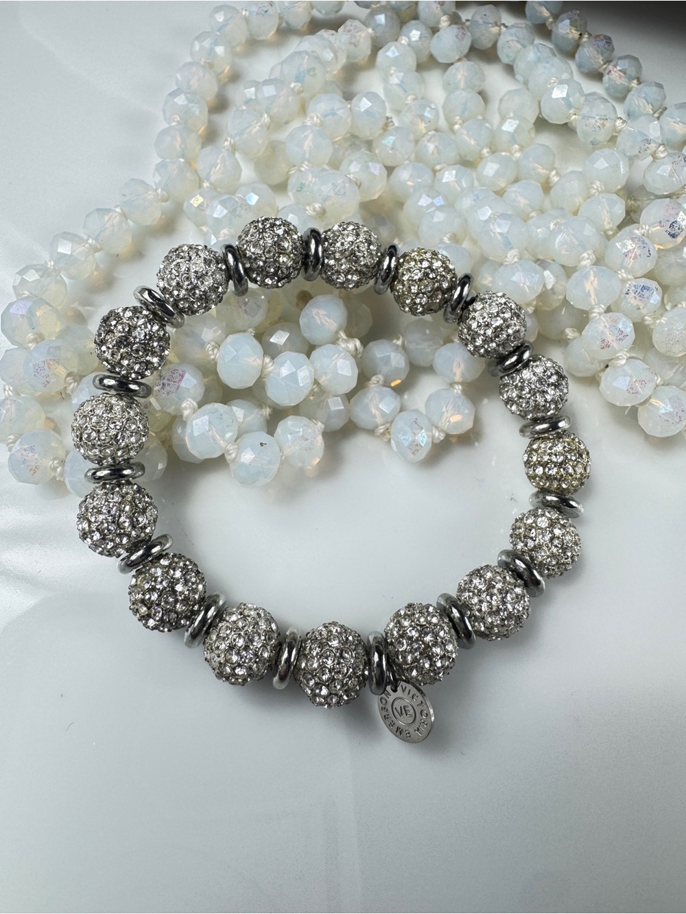 Victoria Emerson Crystal Pave Ball Stretch Bracelet - Silver